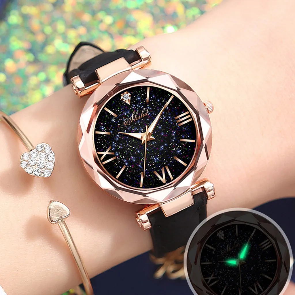 

Women Watch Rhinestone Romantic Starrysky Wristwatch Fashion Ladies Leather Watch Clock For Women Relogio Feminino Montre Femme