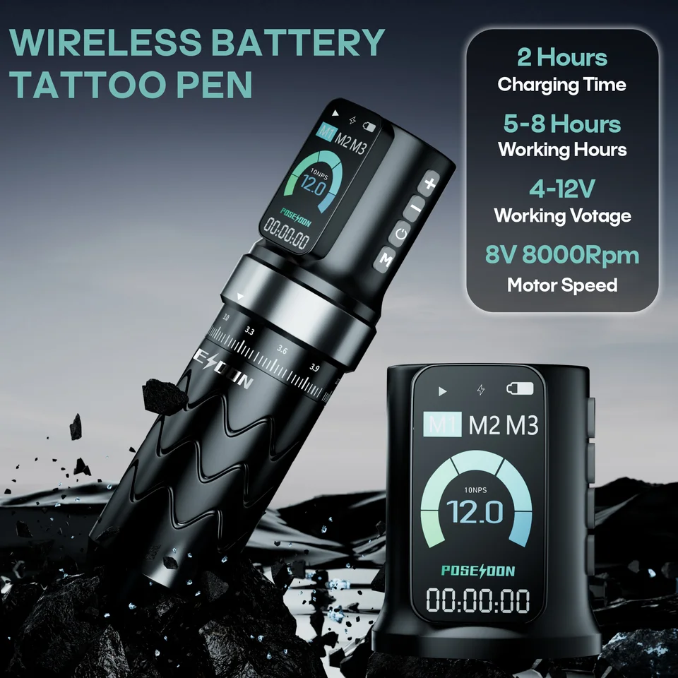 POSEIDON 調整可能ストローク タトゥーマシン ワイヤレス タトゥーペン