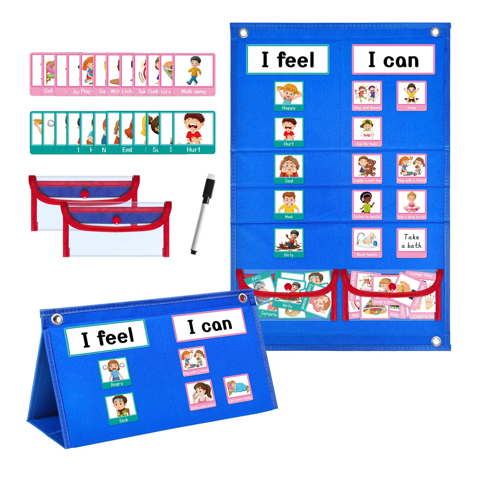 Routine Pocket Chart Educate Game Removable Feeling Chart Kids Visual Schedule for Desktop Tabletop Preschool Kindergarten Wall