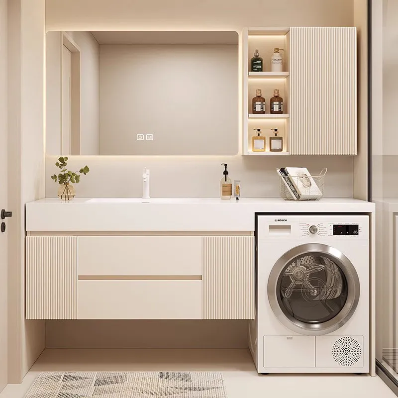 

Balcony washing machine bathroom cabinet, rock slab integrated seamless basin washbasin, bathroom sink washbasin