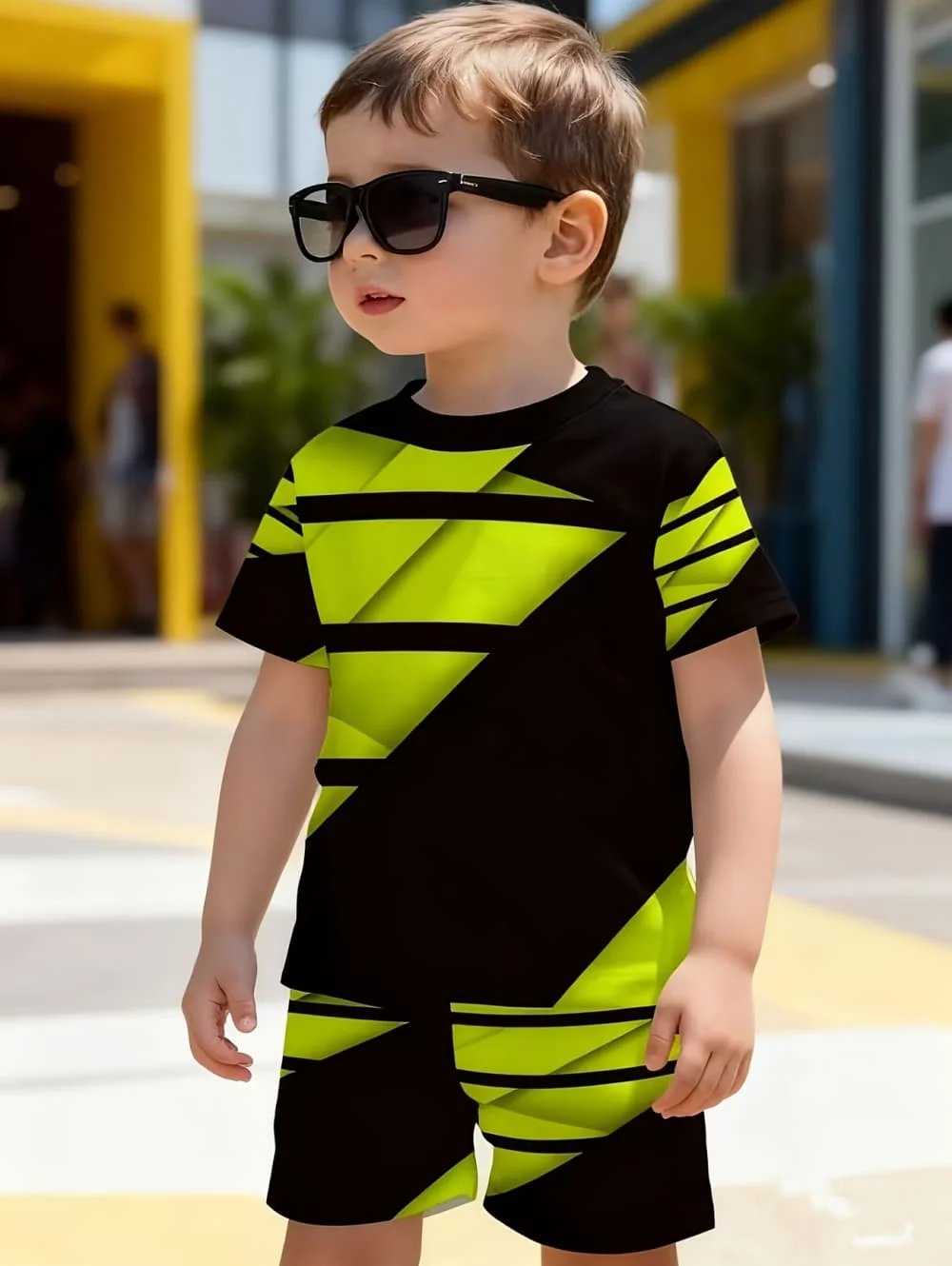 Jungenkleidung Lässiges Streifen-Buchstabenmuster Bedrucktes Kurzarm-T-Shirt Shorts-Set Outdoor Schnelltrocknende Oberteile Lässiges Kinder-Oberteil – Detail 7