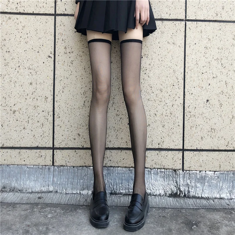 

Super Thin Transparent Hosiery Over Knee Socks Women's Summer Hosiery Sexy JK Black Thigh White Hosiery