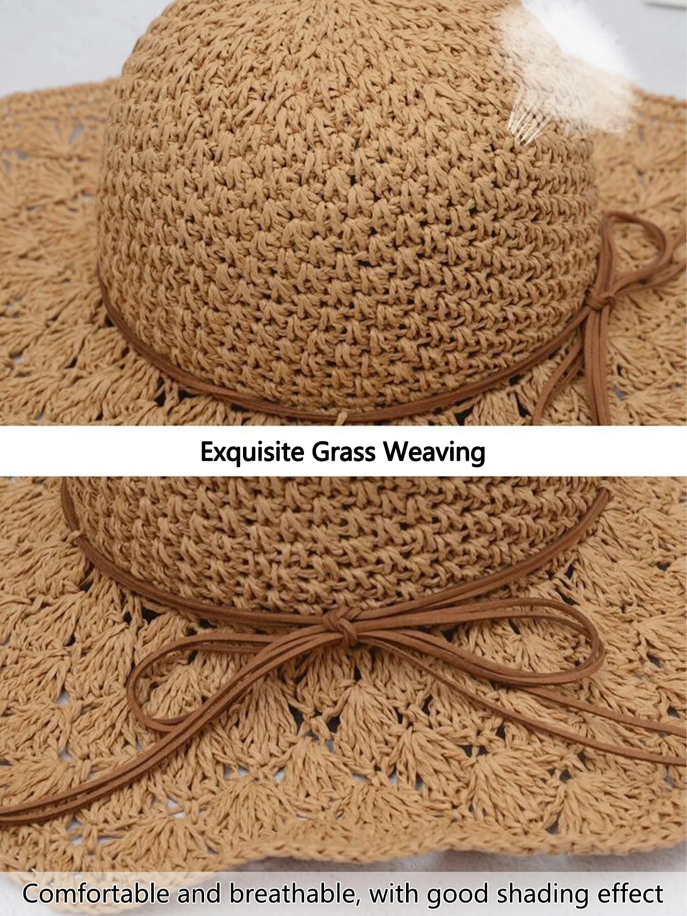 Women Summer\'s Straw Hat Handmade Fashion Bowknot Foldable Sunscreen Panama Wide Brim Outdoor UV Sun Portect Beach Cap Girl
