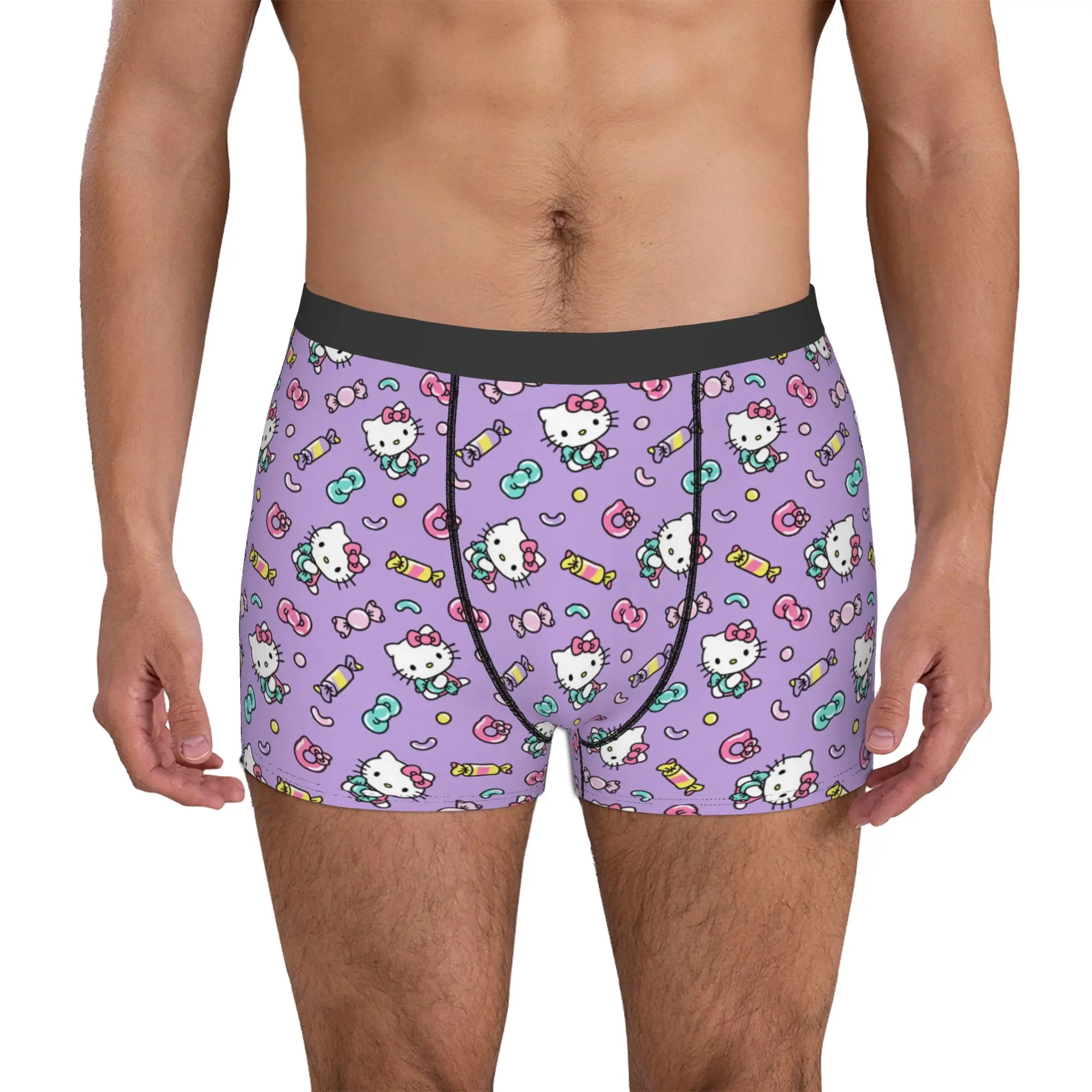 

Cartoon Hello Kitty Candy Boxers Shorts Mens Japan Anime Seamless Pattern Briefs Underwear Cool Underpants
