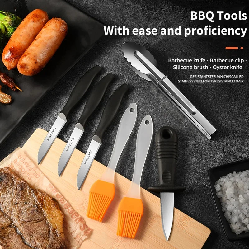 

Outdoor barbecue knife set, portable multi-functional barbecue clip press garlic silicone brush,outdoor camping barbecue special