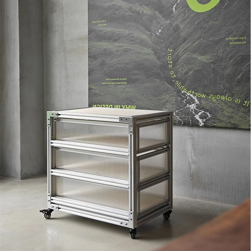 

Movable cart glass chest of drawers file cabinet simple modern aluminum profile bedside table household side