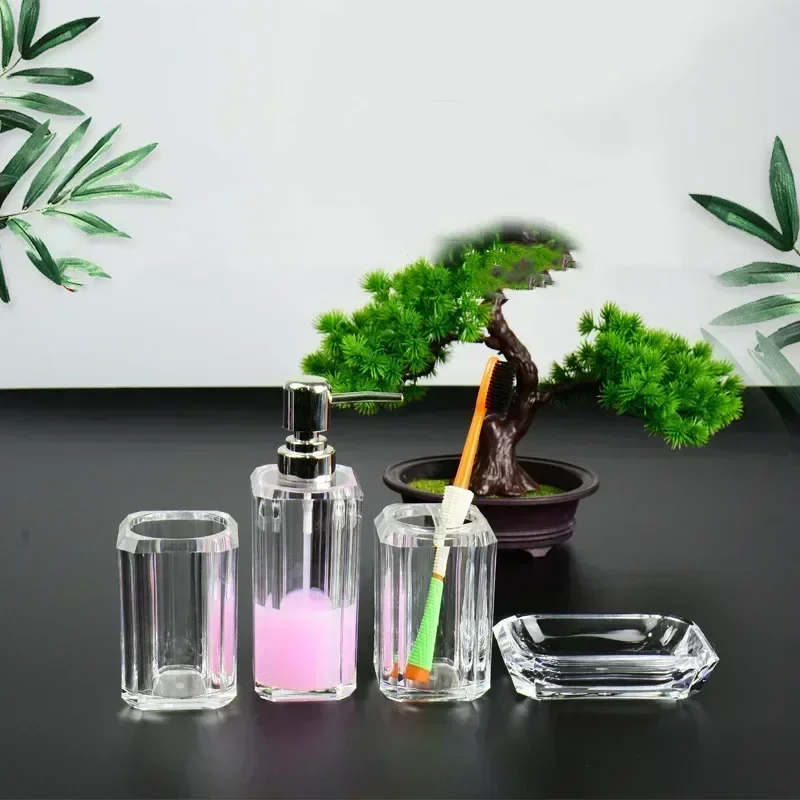 Clear Acrylic Bathroom Set Mouthwash Dispenser Liquid Soap Dispensers Toothbrush Holder for Bathroom Accessories Container Dish