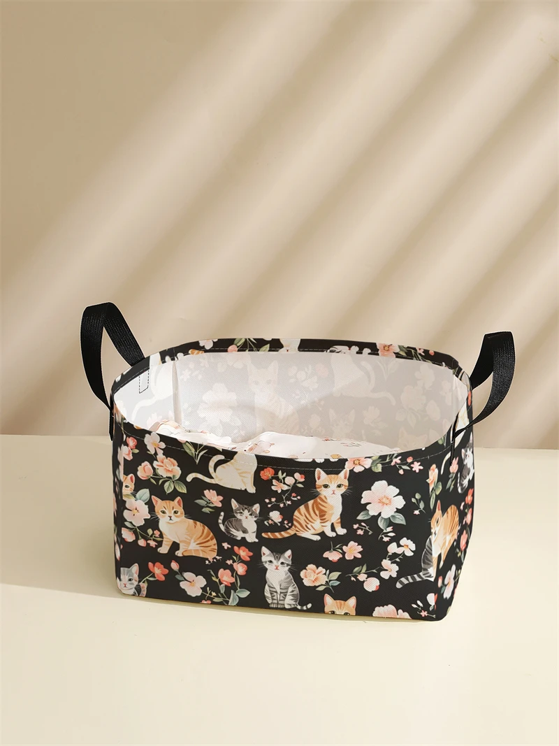 Caja de almacenamiento, ropa interior, calcetines, juguetes para bebés, cesta de almacenamiento con asa, cesta de almacenamiento decorativa impresa simple