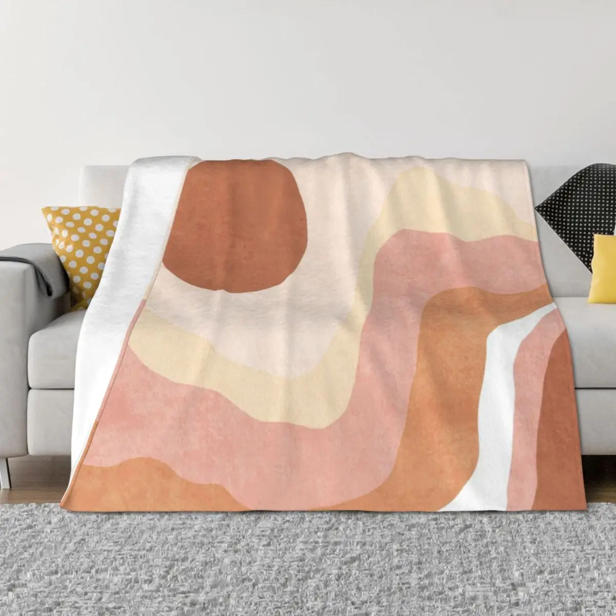 

Neutral & pink mountain sun landscape Throw Blanket Summer Beautifuls Retros Blankets