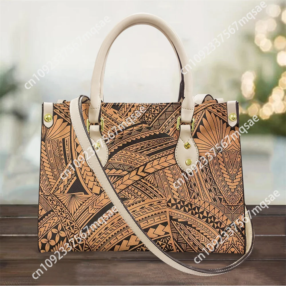 

Polynesian Samoa Tattoos Printing Tote Bag for Women Luxury Leather Top-handle Bags and Purse for Work Fashion Shoulder Handbag