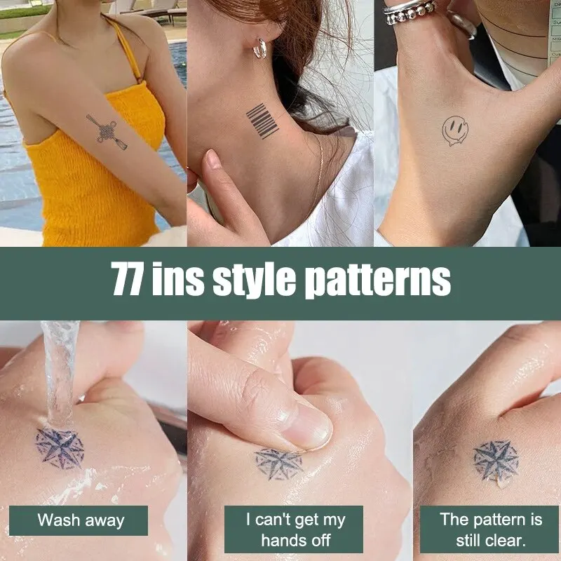 77 Tattoo Stickers With Fresh Herbal Juice, Non Reflective Semi Permanent Waterproof Disposable Cute Tattoo Patterns