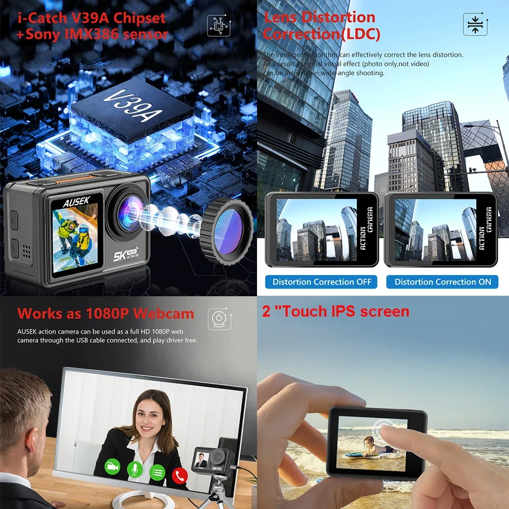 Actiecamera S81TRW 5K30FPS 4K60FPS 48MP DVR EIS 2 "IPS Dual Screen Optioneel 6 Filter Draadloze Microfoon WiFi Sportcamera