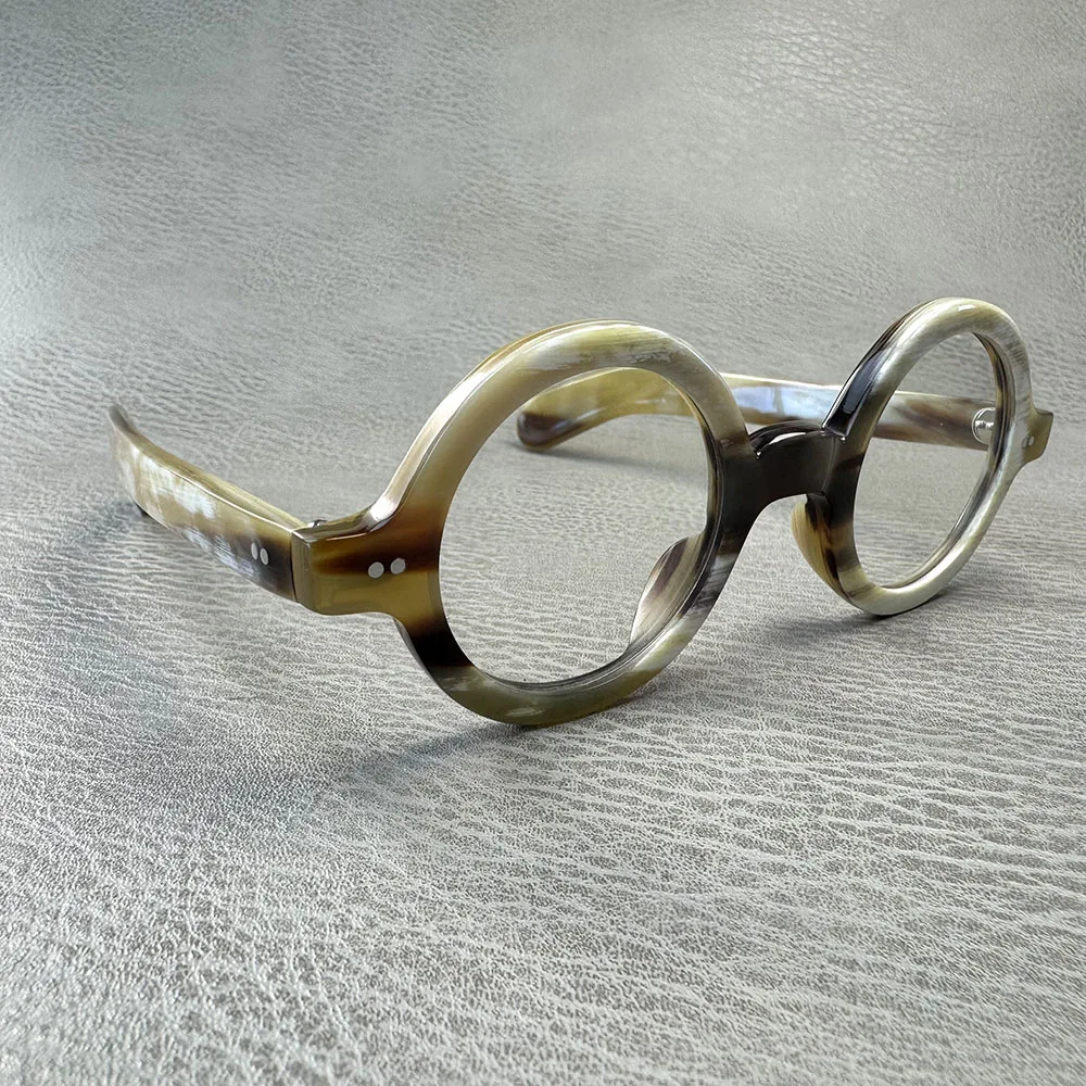 

Eyeglass Frames Unique Vintage Retro Round Optical Lenses Eyeglasses Handmade Black White Horn Prescription Man' Glasses Frames