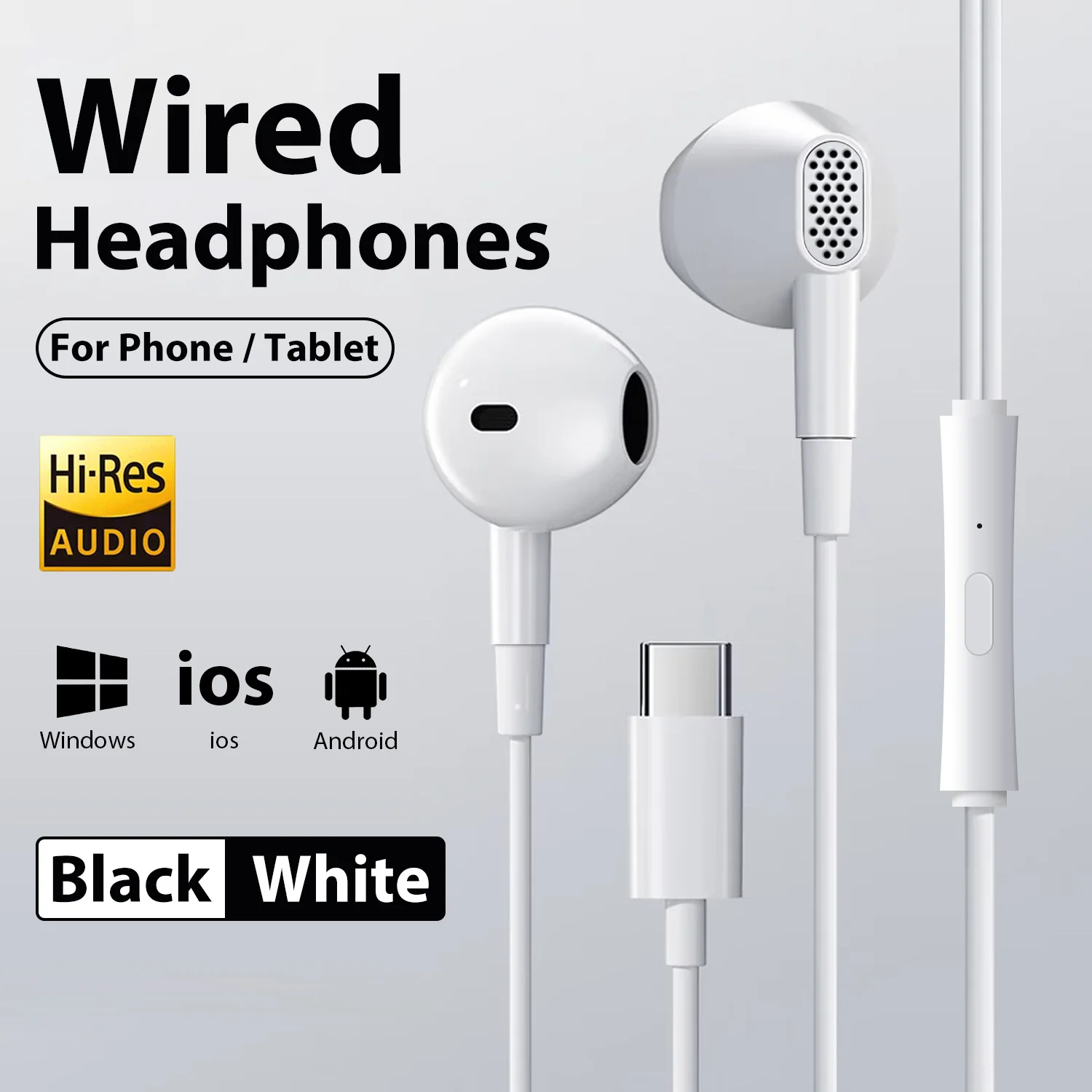 USB Type C Wired Headphones For Samsung iPhone 17 Xiaomi iPad Phone With Microphone Earphones HiFi Surround Sound In-ear Headset