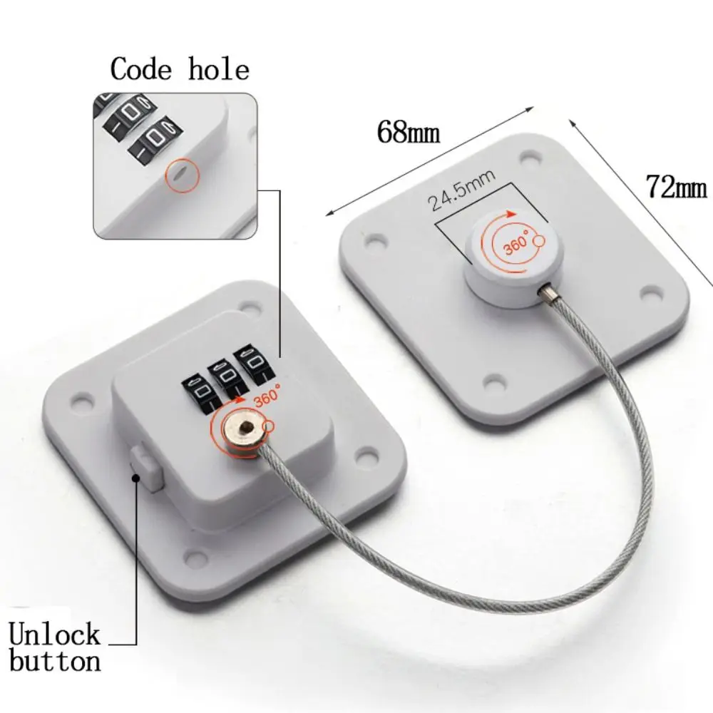 Solides 3-stelliges Fenster-Passwortschloss mit Kleber, kein Stanzen, Baby-Sicherheitsschloss, ABS, schwarz/weiß, codiertes Schloss, Kühlschrank