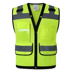 Gilet di sicurezza gilet riflettente in rete gialla fluorescente ad alta visibilità con tasche per abiti di sicurezza da uomo per la costruzione di lavori