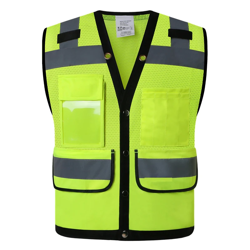 Safety Vest High Visibility Fluorescent Yellow Mesh Reflective Vest with Pockets for Men Safety Clothes for Work Construction