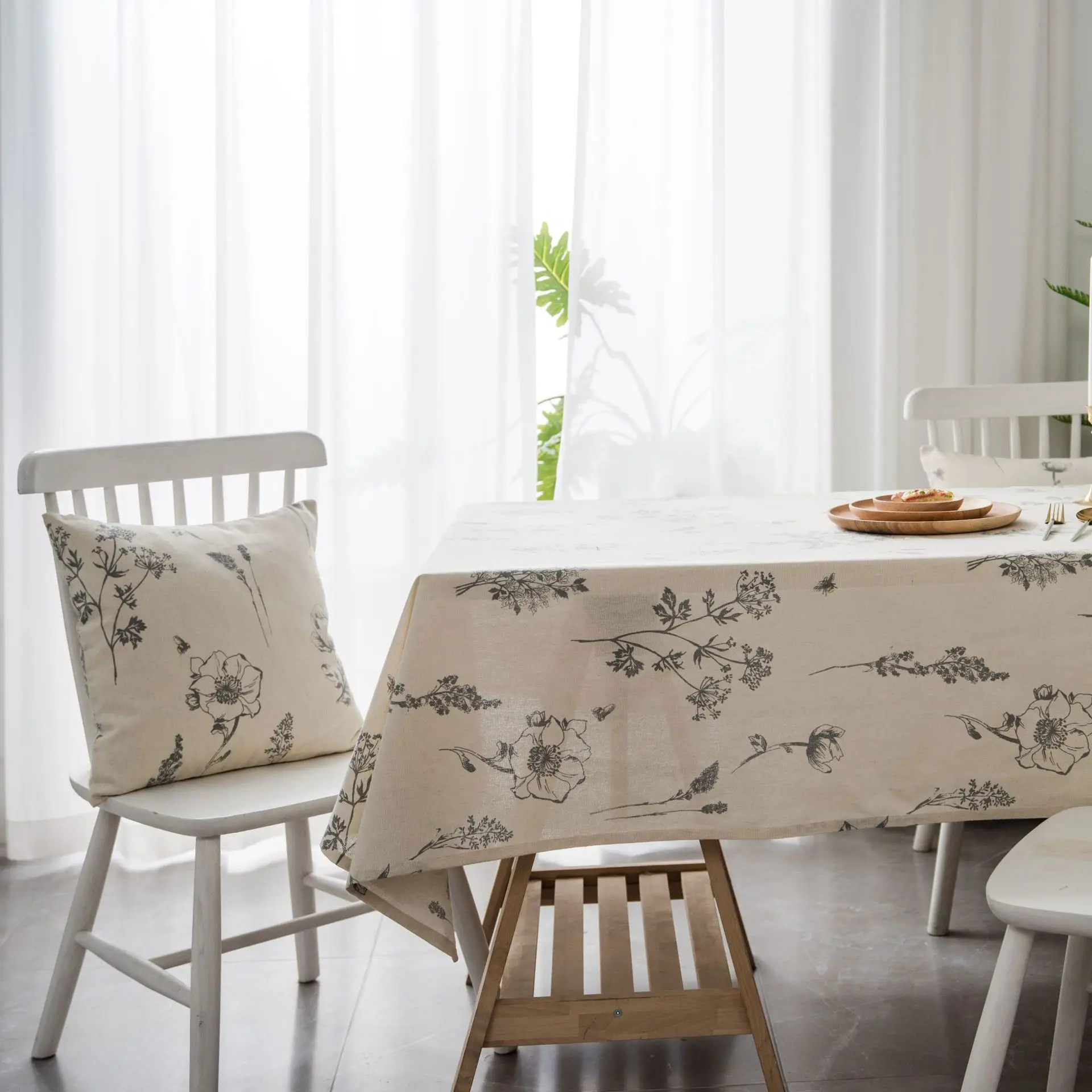 

Print Cotton Linen Tablecloth Rustic Garden Natural Botanical Decorative Table Cover for Kitchen Dining Indoor Outdoor Use