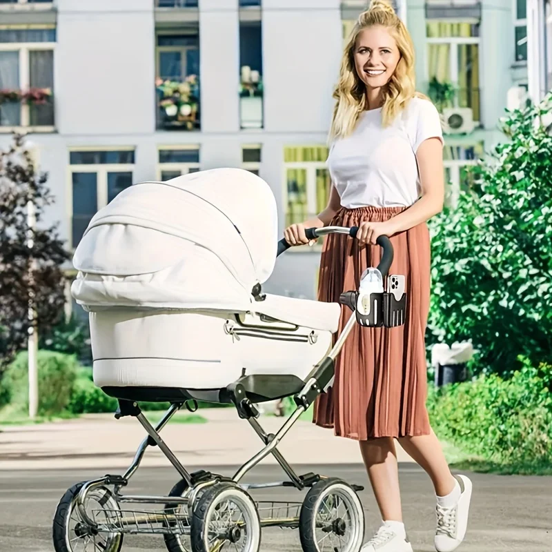 2-in-1 Universal Kinderwagen Wasserbecherhalter mit Telefonhalter, universeller Flaschenhalter für Rollstuhl Kinderwagen Zubehör