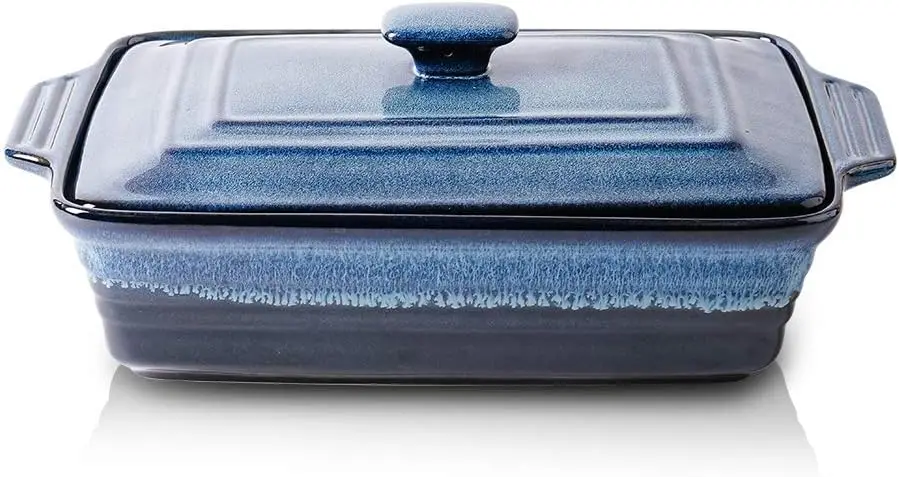 

Rectangular Ceramic Casserole Dish with Lid, Oven-Safe Lasagna Pan for Baking and Cooking, 9x13 Inches in Nebula Blue