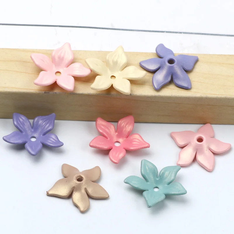 Matte Scrub Color Flower 50pcs Acrylic Beads Five Petal Charm For Making Jewelry Bead DIY Jewelry Necklace Keychain Accessories