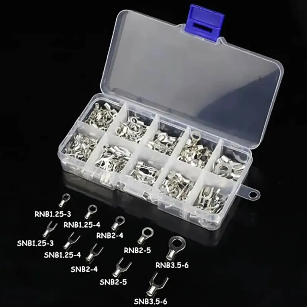 320Pcs 10 In 1 Cable Wire Connector Assortment Kit Crimp Spade Terminal Block Non-Insulated Fork U-type O-Ring Brass Terminals