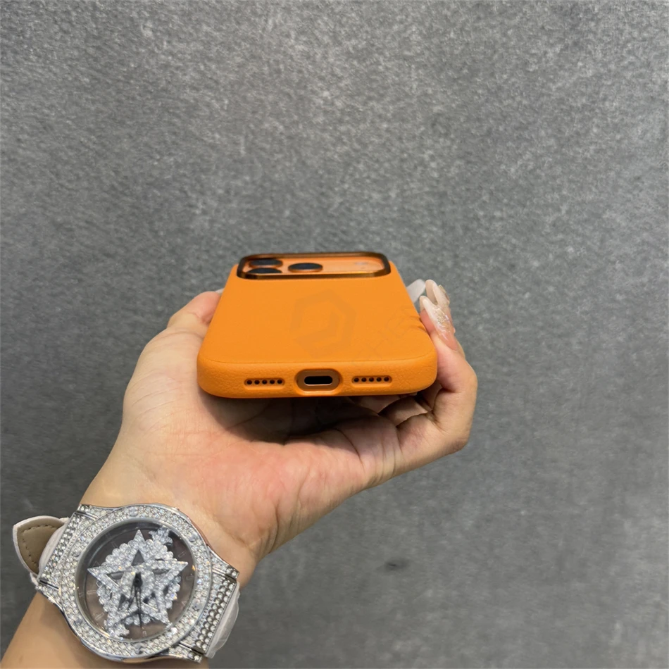 Luxury Business Slim Leather For Magsafe Case For iPhone Air 17 Pro Max 17pro Orange Magnetic Wireless Charge Shockproof Cover