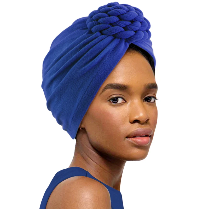 New Braided Knotted Turban Headwrap Soild Color Bandanas Stretchy Beanies Hat Women\'s Muslim Hijabs Party Outdoor headwear