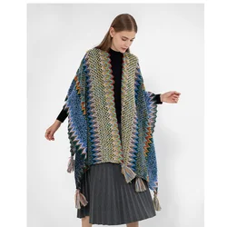 New Fashion Ladies Vintage Ethnic style Grid stripe Shawl Decorative  Variety Popular soft Scarf Cape tassel