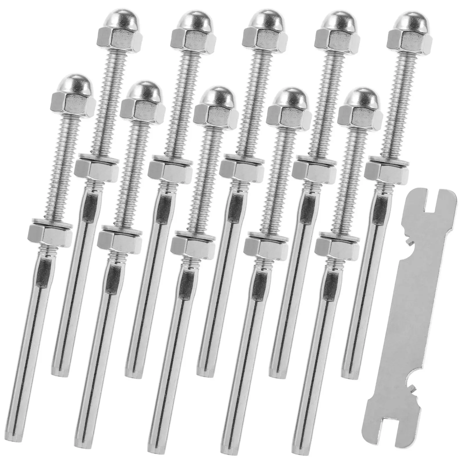 10個入りケーブルレールキット-スチールワイヤーロープコネクター-マリングレードステンレス鋼製ネジ式端子-屋内屋外デッキ用