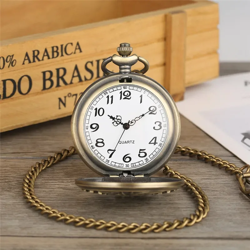 Bronze Hollow Out Gear Case Arabic Number Quartz Pocket Watch for Men Women To My Son Design Cover Gift To Kid Long Chain