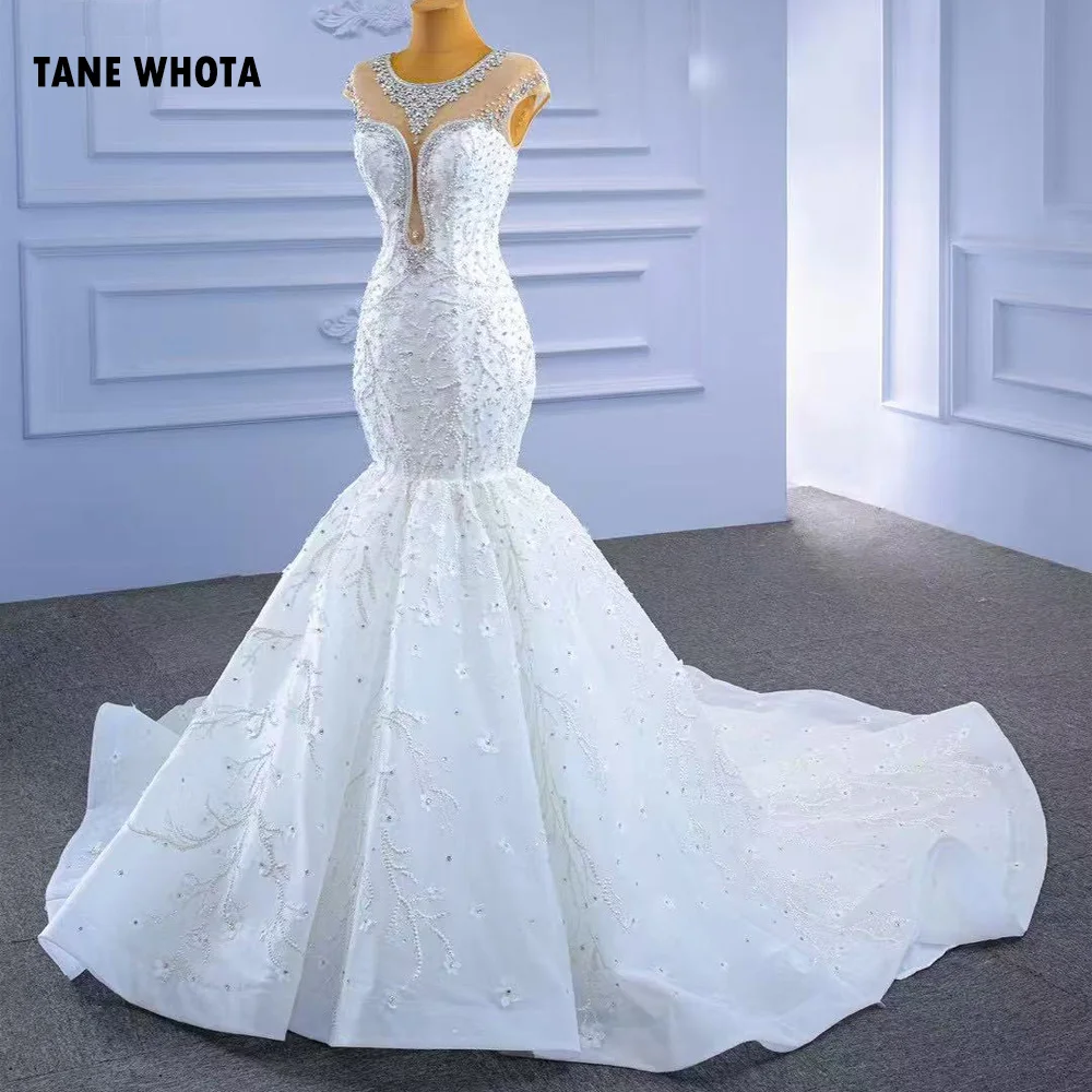 Wedding Dresses 2025 O-Neck Cap Sleeve Lace Up Back Embroidery Beading Crystal Sexy Bridal Dress Mermaid Train Customized