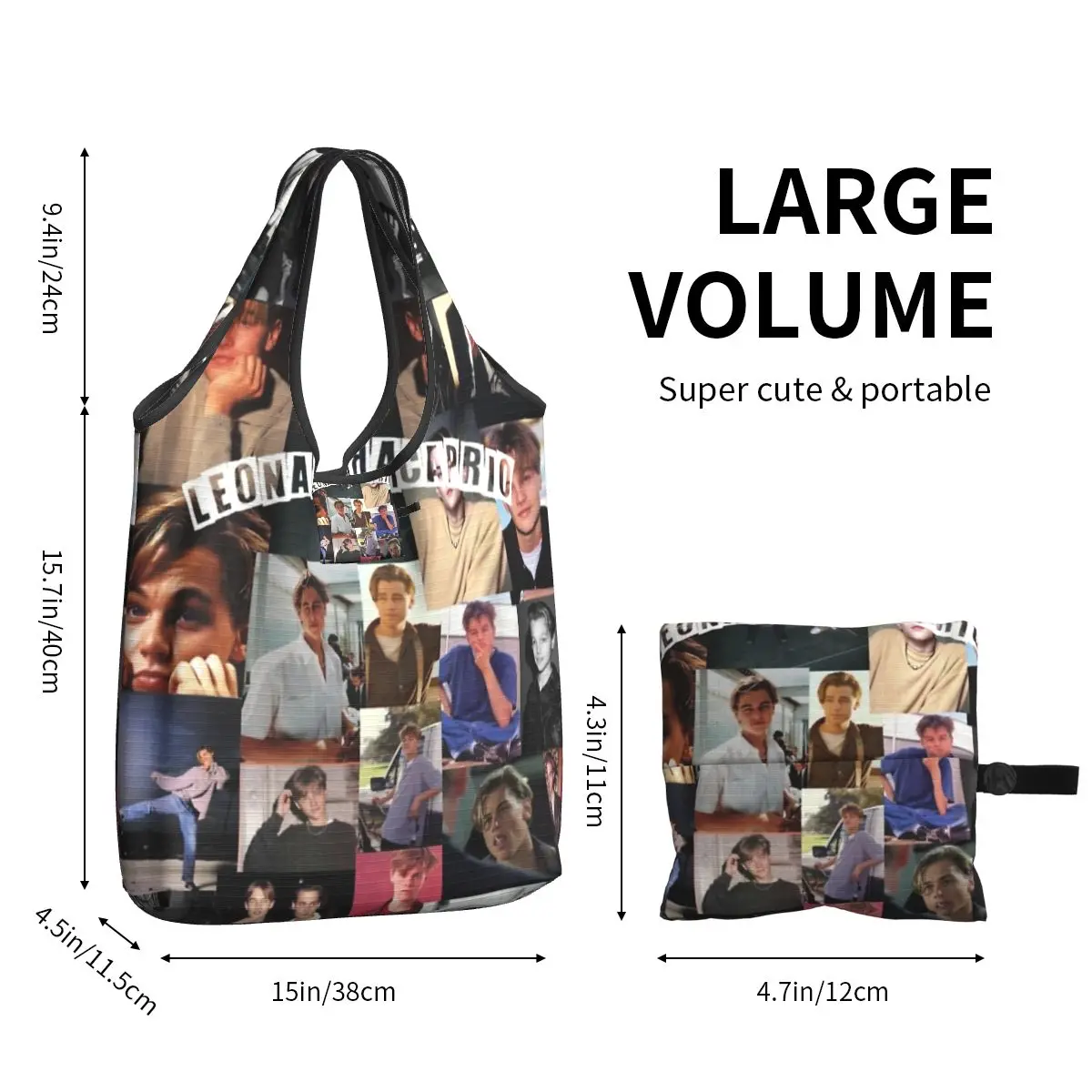 Leonardo Dicaprio Collage Reusable Shopping Grocery Bags Foldable 50LB Weight Capacity Love Story Bag Eco-Friendly Lightweight