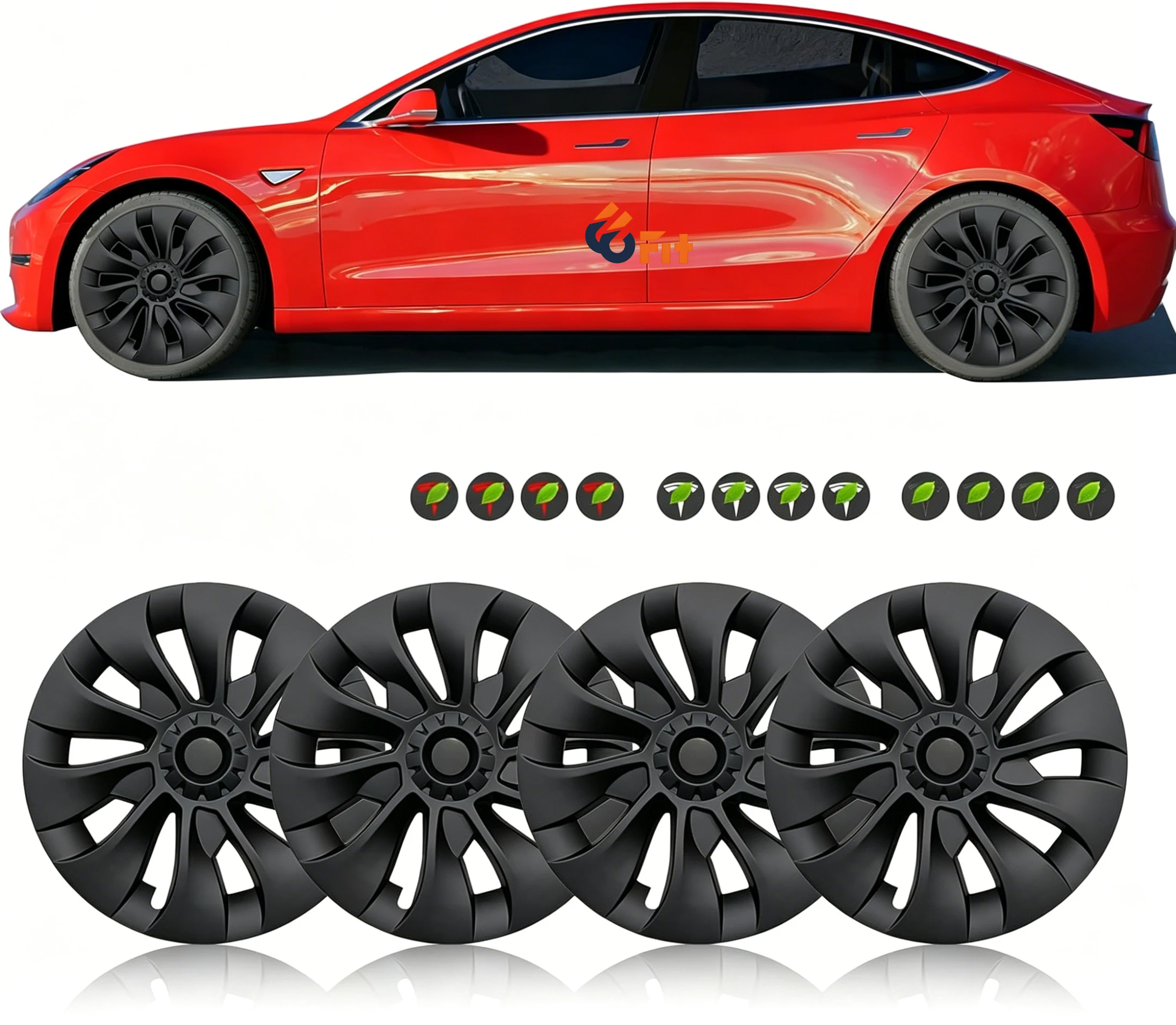 

4Pcs Matte Black 18inch Hubcaps Kit for Tesla Model 3 2017-2023 Wheel Cap Replacement Wheel Hub Cap Styling Exterior Parts