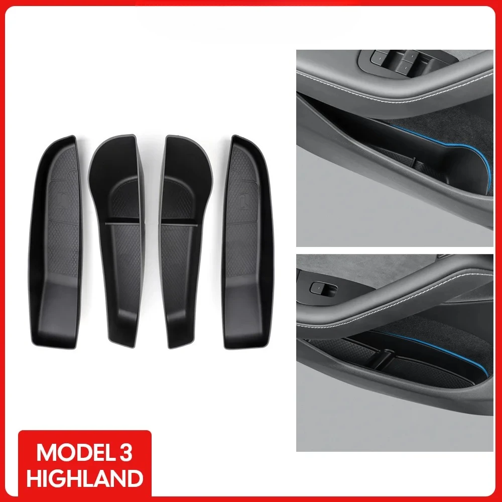 

Для Tesla Model 3 Highland 2024, ящик для хранения на боковой двери автомобиля, передняя и задняя боковая дверь из ТПЭ, органайзер для хранения, лоток для внутренних аксессуаров