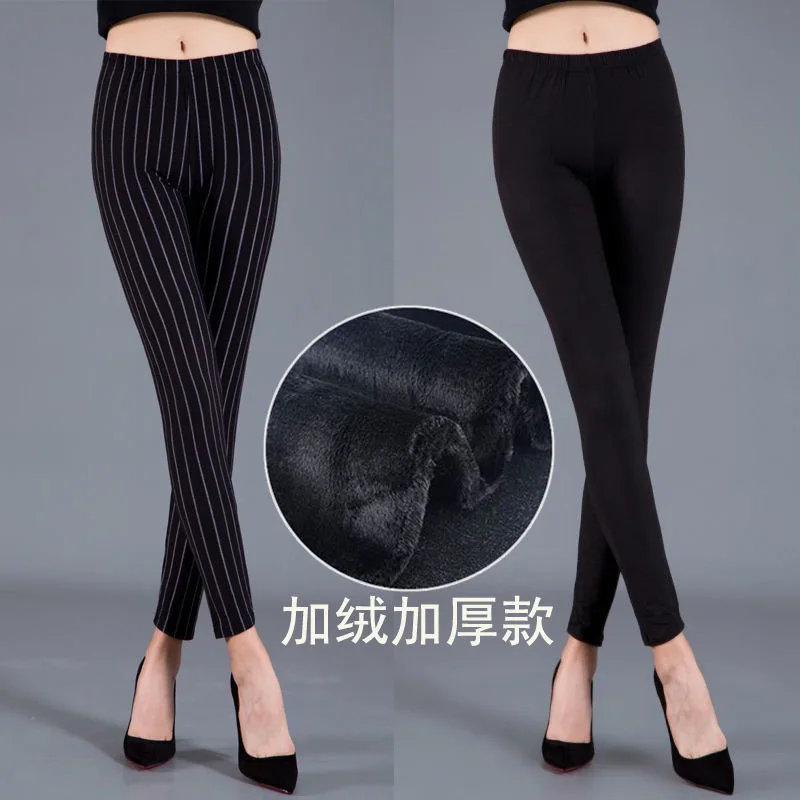 Leggings con forro polar de otoño e invierno, pantalones elásticos de forro polar grueso sin pelusa, ropa de abrigo para mujer, pantalones térmicos estampados