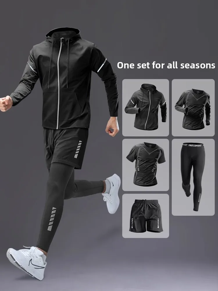 

Men's Sportswear Set Tight Fit Ice Silk Breathable Training Clothes Qui Dry Spring Autumn New Fitn Athletic Running Suit