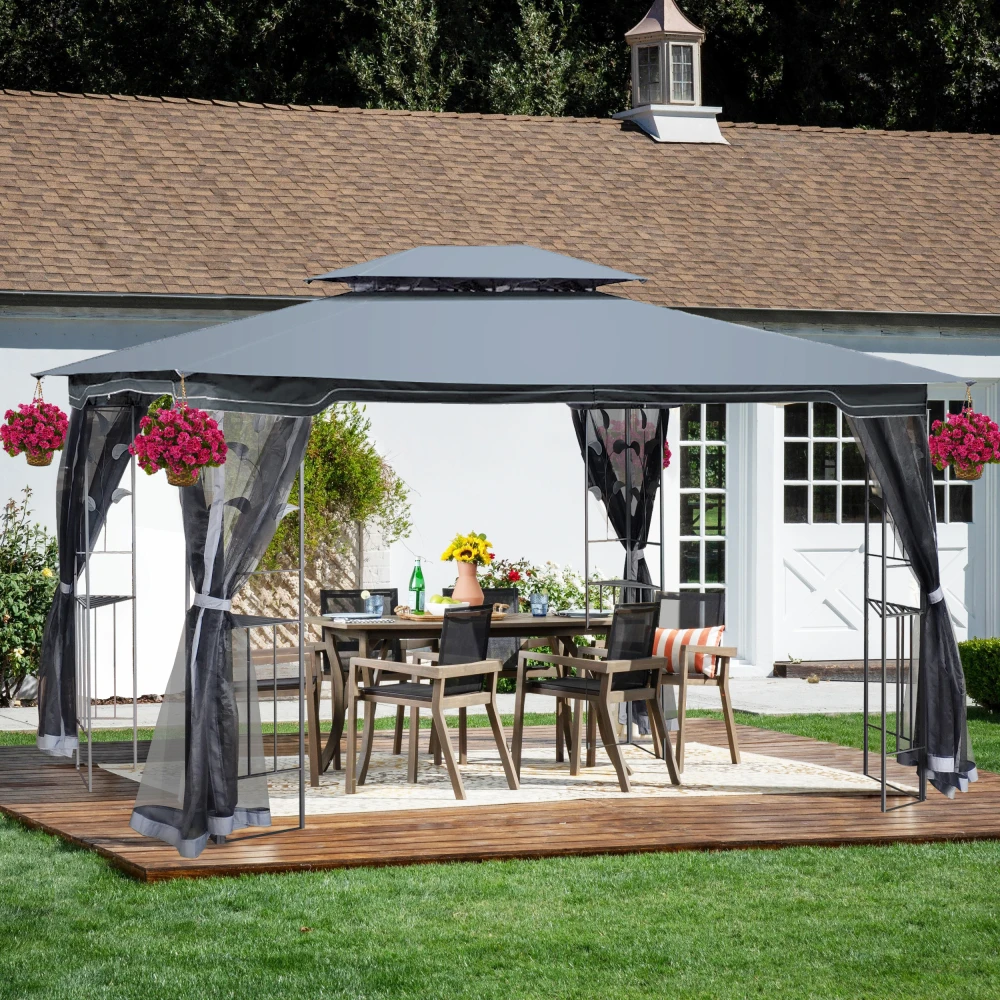 

Outdoor Gazebo 13 X 10 Vent Double Roof Detachable Mesh Gray Top Lawn Garden Backyard Deck Shade Gazebo