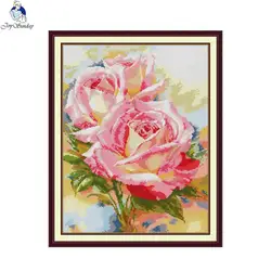 Joy Sunday Cross Stitch Kit DIY Handmade Two Pink Roses Embroidery Flower Pattern Living Room Display Home Decoratin Gifts