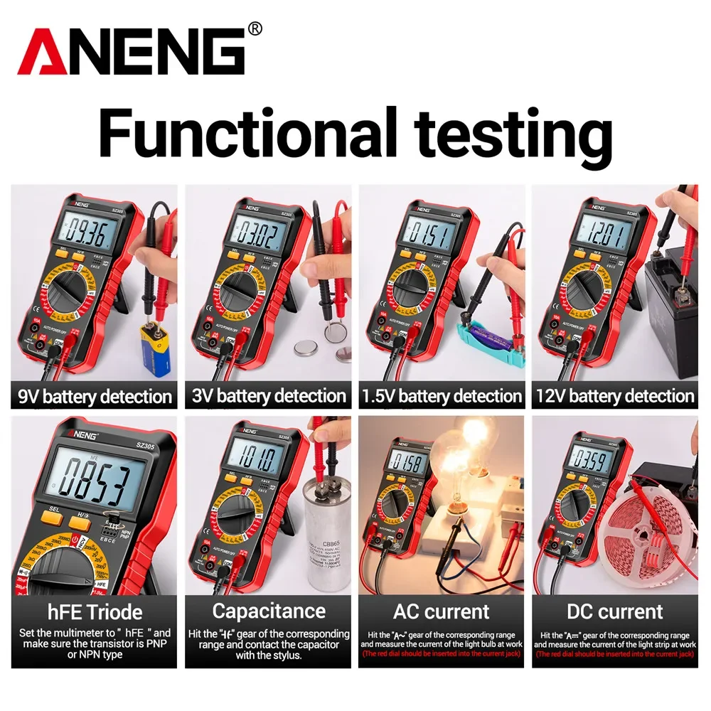 

ANENG 1999 г., профессиональный мультиметр HFE, триод Гц, тестер напряжения переменного/постоянного тока, амперметр, конденсаторный детектор, инструмент для электрика SZ305