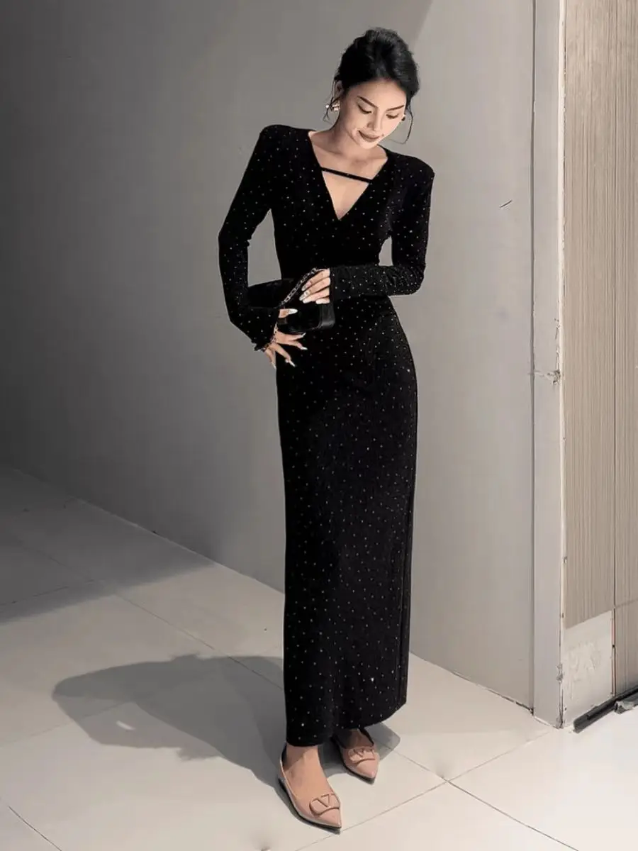 فساتين نسائية على الطراز الكوري أنيقة مخملية على شكل جناح الخفّاش مطوي لطيف فني عتيق مطرز عصري أنيق شبابي #4