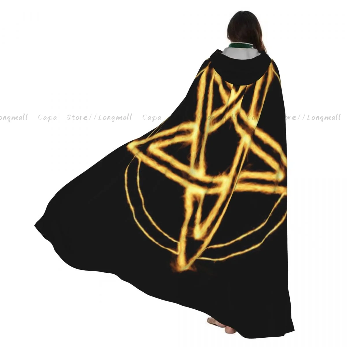 

Burning Flames Pentagram Symbol Cloak Hooded Cosplay Costume Halloween Adult Long Party Cape