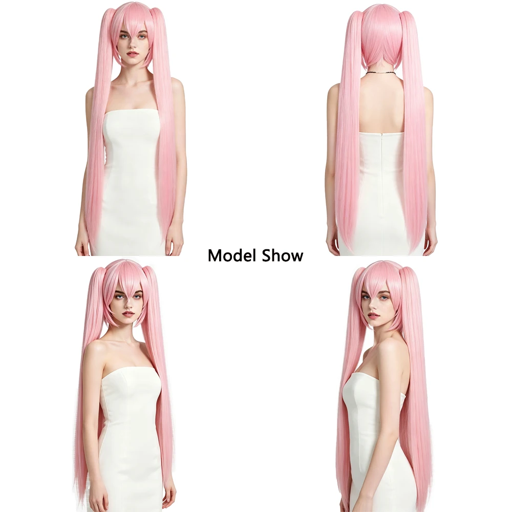 120cm Pink Long Straight Double Detachable Ponytails Miku Cosplay Wig Heat Resistant Synthetic Wig For Halloween Comic Con Party view 3