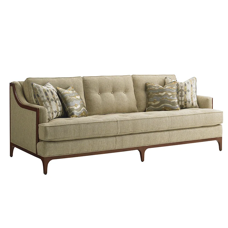 

American solid wood sofa modern simple three-person sofa European living room solid wood new Chinese fabric sofa