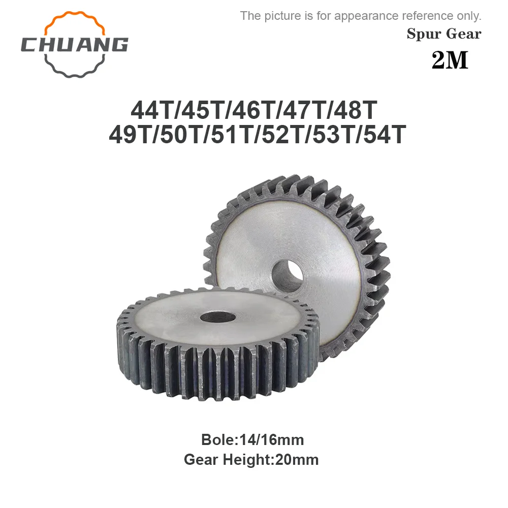 Spur Gear Steel Material 2 M-44/45/46/47/48/49/50/51/52/53/54T 45# Cylindrical Gears For Transmission Accessories CNC Part  2M