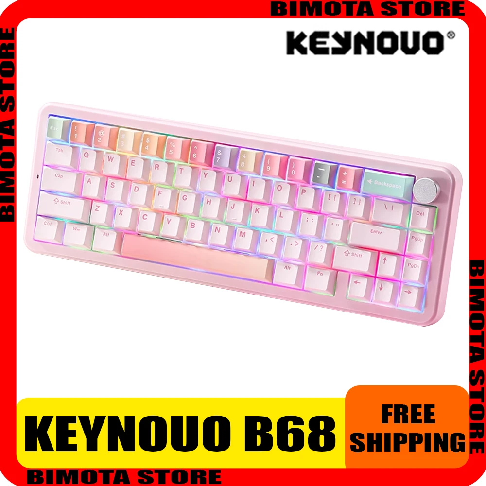 

KEYNOUO B68 Mechanical Keyboard Multifunctional Knob Tri Mode Wireless Gaming Keyboard GASKET RGB Hot Swap PC Gamer Accessories