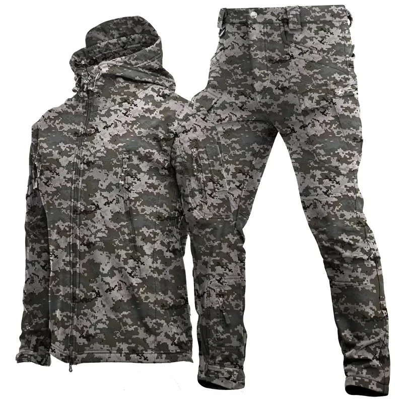 Nuevo traje cálido de lana de camuflaje para fuerzas especiales al aire libre de otoño e invierno para hombre, chaqueta cómoda y transpirable, conjunto de 2 piezas