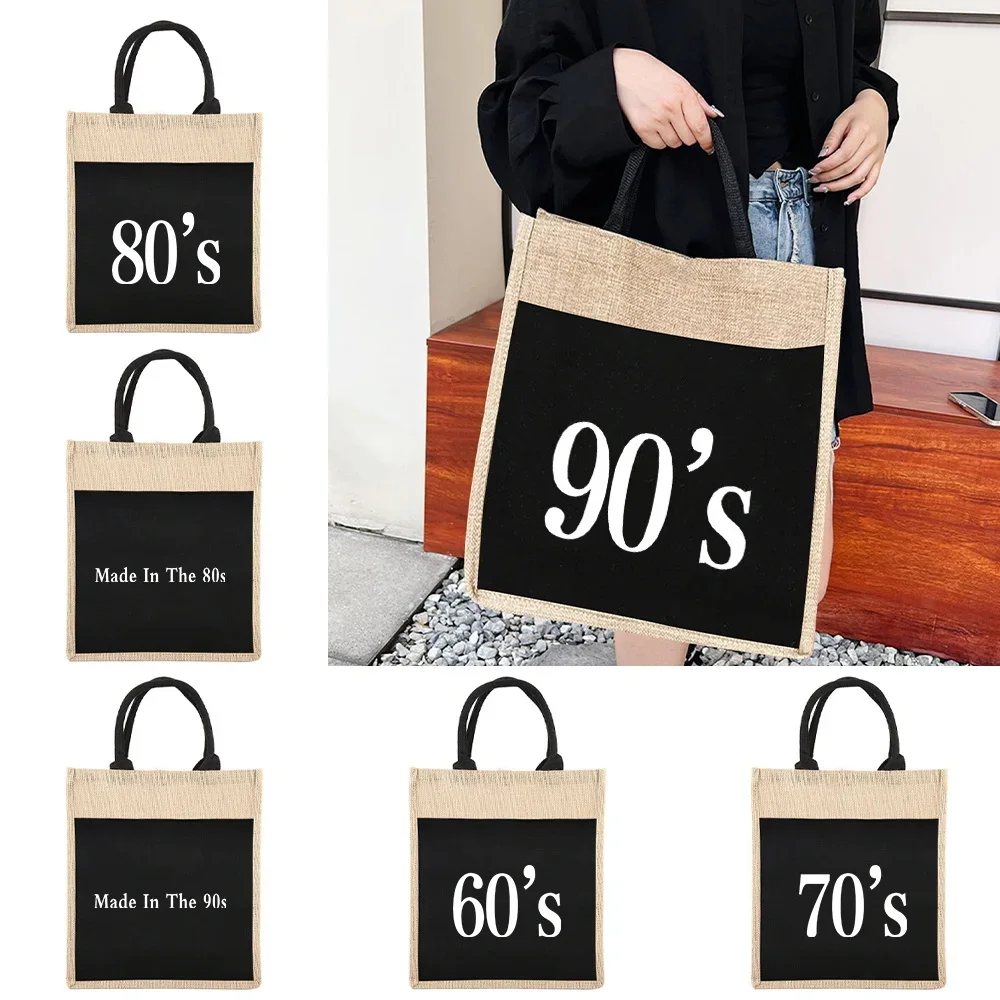 

Tote Bags Reusable Linen Shopping Bag Women's Tote Grocery Shopping Bag Years Series Convenient Picnic Bag Supermarket