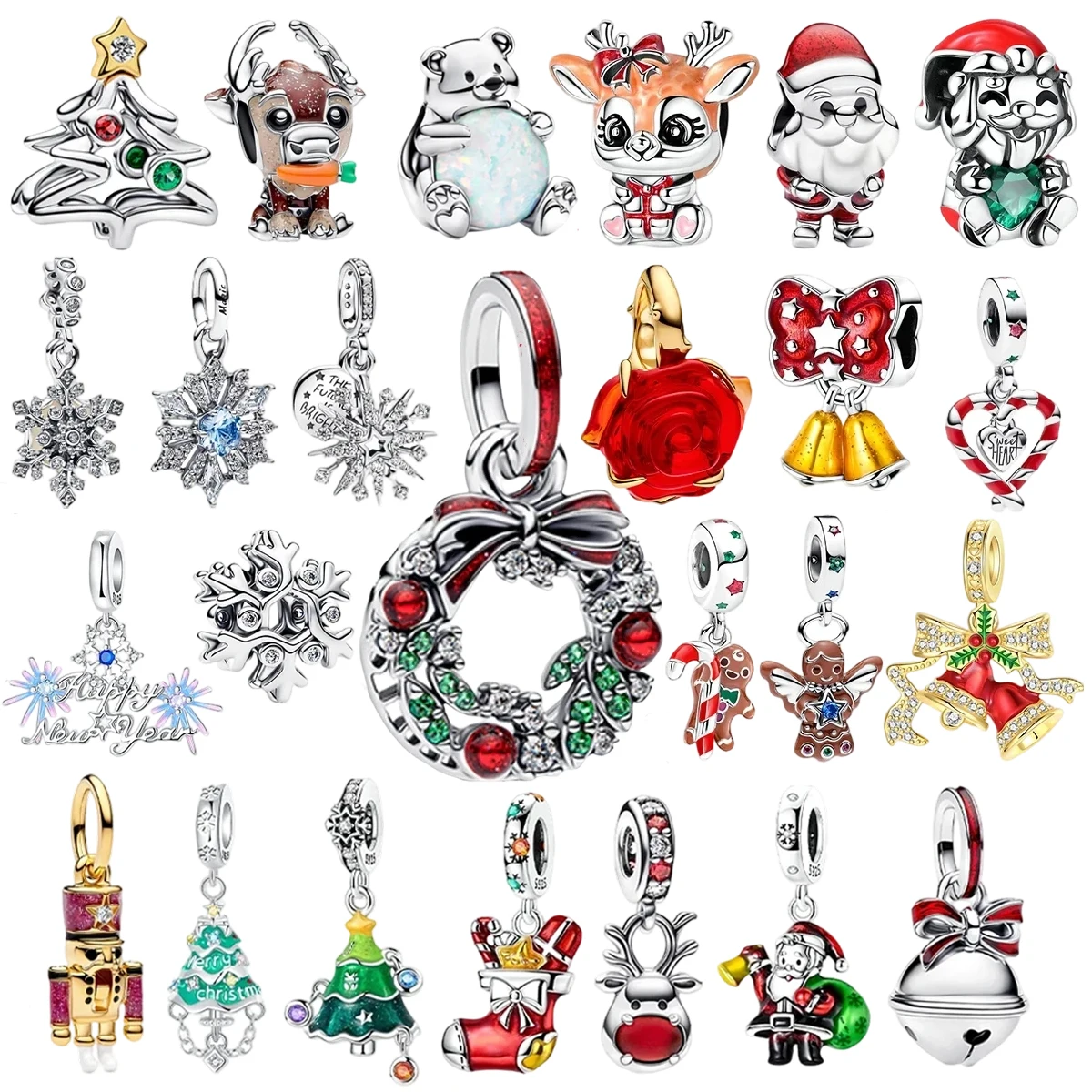 

2025 Christmas 925 Sterling Silver Charms Santa Claus Reindeer Earrings Beads fit Necklace Bracelets DIY Fine Jewelry Party Gift