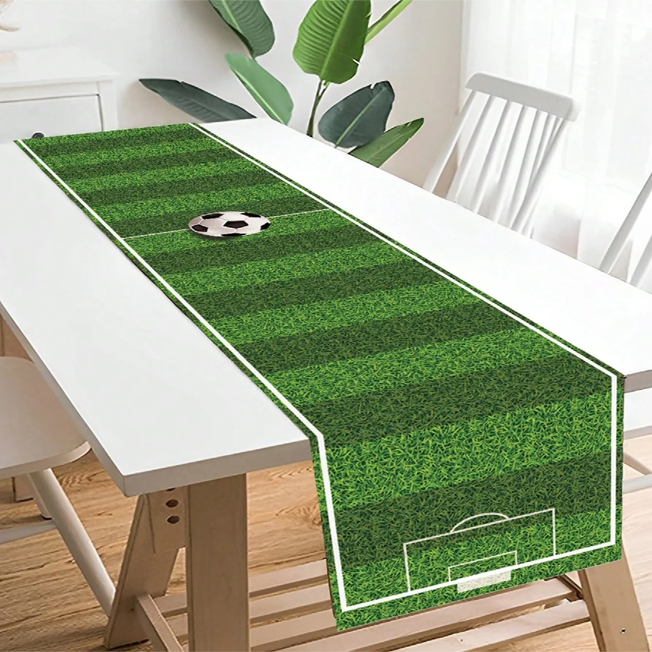 1Pcs Green Lawn Football Theme Table Runner Simulated Turf Football Field Dining Table Runner Fan Party Ins Style Waterproof Long Tablecloth Sports Decorative Table Runner